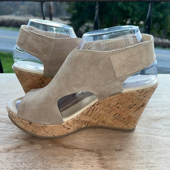 CORDANI Beige Suede Leather Heeled Platform Wedge Sandals 7.5 US - Picture 7 of 11